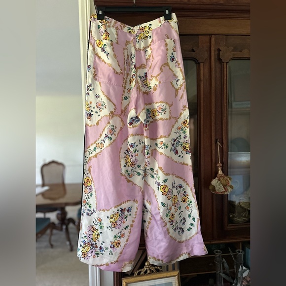 Tory Burch Silk Pastel Pink Floral Wide leg pants size 4 - Picture 11 of 11